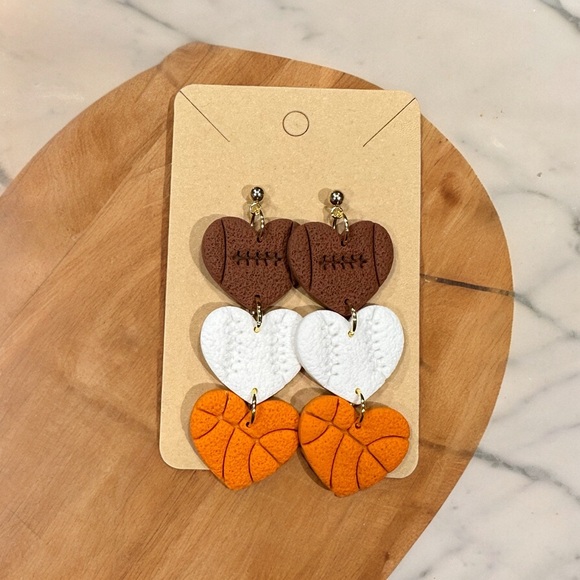 Sports Hearts Dangle Earrings- Polymer Clay - Picture 2 of 2